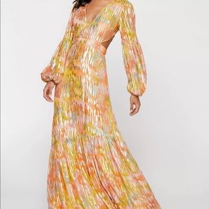 Metallic Floral Open Back Maxi Dress - NWT